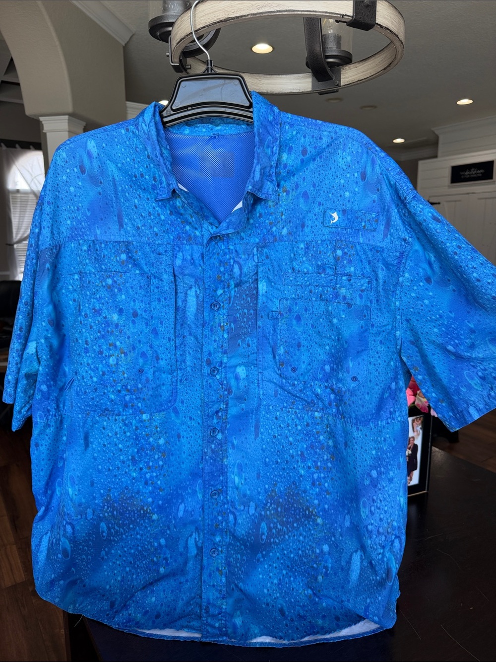 Reel legends Men's Blue Short-Sleeve Button-Up Shirt